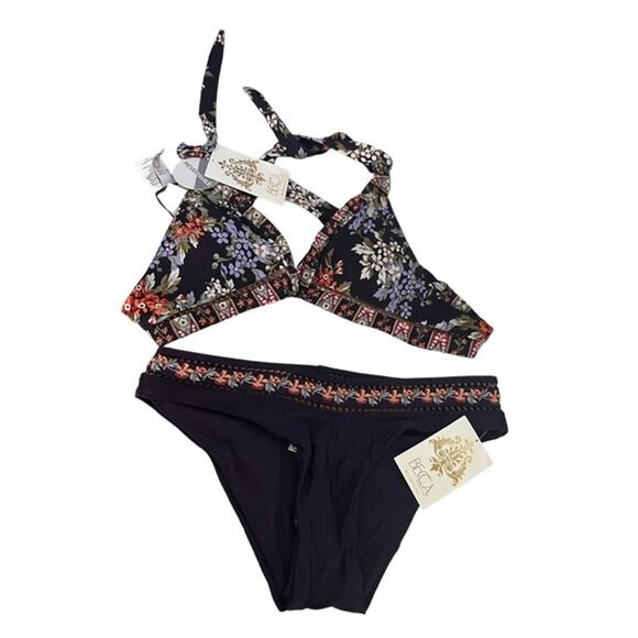 Becca Bikini Womens Small Rebbeca Virtue Purple Floral Two Piece‎ Reversible Top - Picture 1 of 10